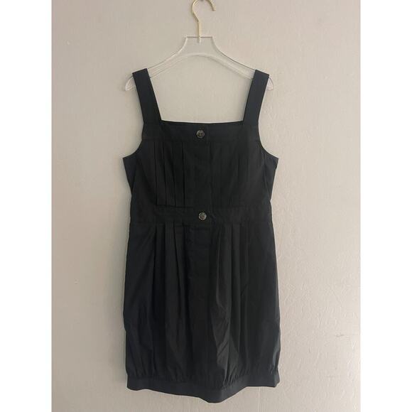 Theory 6 Dress Black Cottom Squareneck Mini Sleeveless Button Front Pleated - Picture 3 of 7